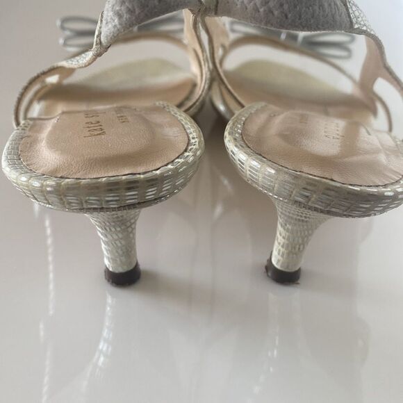 Kate Spade New York Leather Butter yellow Silver sandals bows mini heels Italy! - Picture 9 of 12
